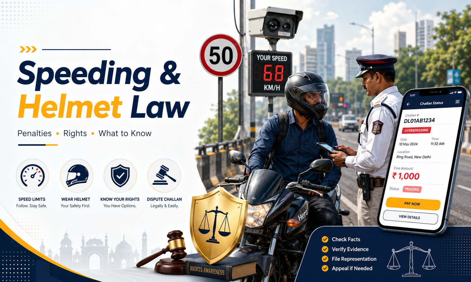 Over Speeding and Helmet Challan Rules and Rights