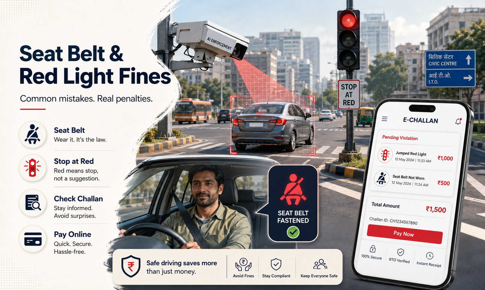 Seat Belt Challan and Red Light Challan: Common Traffic Mistakes That Can Cost You